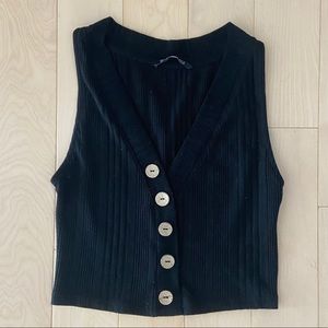 Black Ribbed Cropped Tank Top